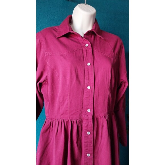 Vintage 80's Red Denim Western Style Dress Pearl Snap Button Gitano Medium - Picture 3 of 11